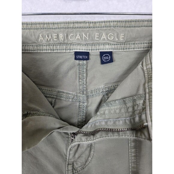 American Eagle Y2k Pants Sz 14 Short Green Low Rise Baggy Flare Stretch Casual - Picture 10 of 12